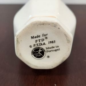 Vase FTD 1983 Bud Vase Cream Blue Flowers 7 3/4” Octagon Portugal Floral